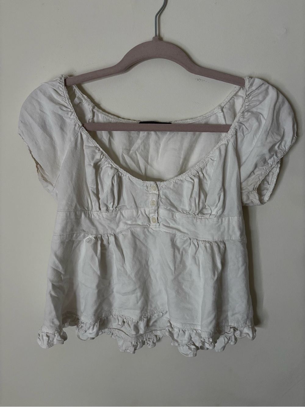 Brandy Melville White Short Puff-Sleeve Peplum Top